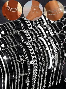 Women's Foot Jewelry Set, Vintage Boho Heart Butterfly Design, Multicolor Sparkling Accessories for Party Beach Vacation Gift