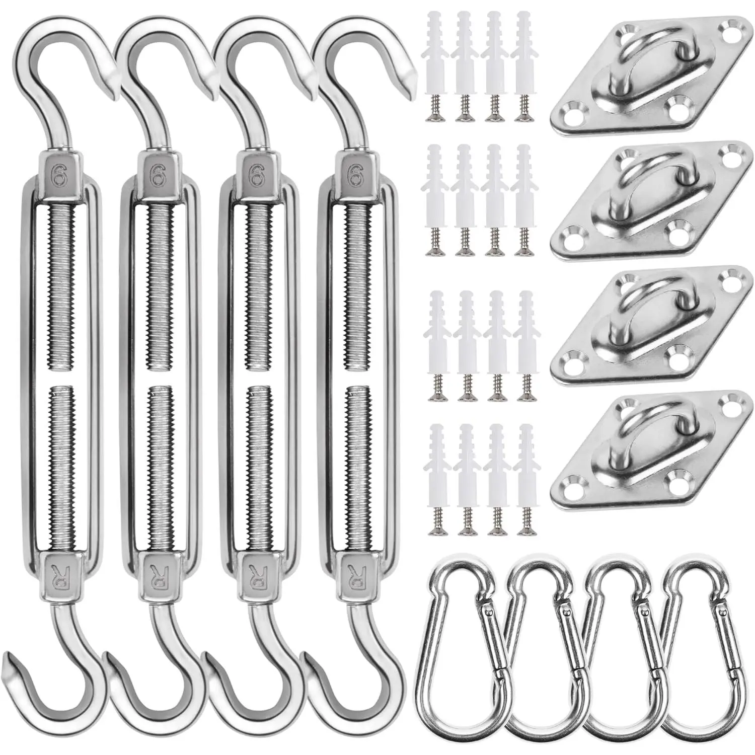 44 count Shade Sail Hardware Kit, 5 Inch Outdoor Sun Sail Accessories, 304 Stainless Steel Turnbuckles & Brackets for Triangle/Rectangle Sails, Patio Canopy Installation Hardware Set