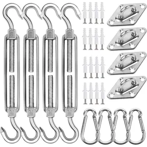 44 count Shade Sail Hardware Kit, 5 Inch Outdoor Sun Sail Accessories, 304 Stainless Steel Turnbuckles & Brackets for Triangle/Rectangle Sails, Patio Canopy Installation Hardware Set
