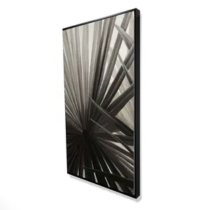 360 Stand Grayscale Tropical Floral Print Framed Artwork - 24x48 Brown Frame, Nature-Infused Hanging Wall Art, Home Decor with Plants for Room Display