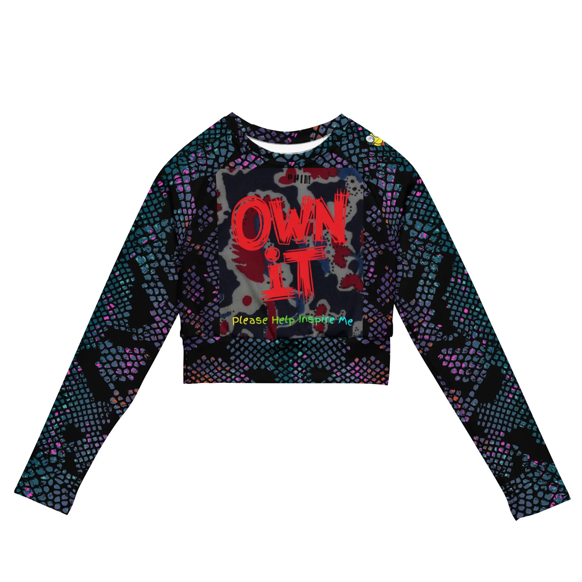Authentic PHIM™ “Own It” Women’s Long Sleeve Crop Top – Bold Motivational Streetwear