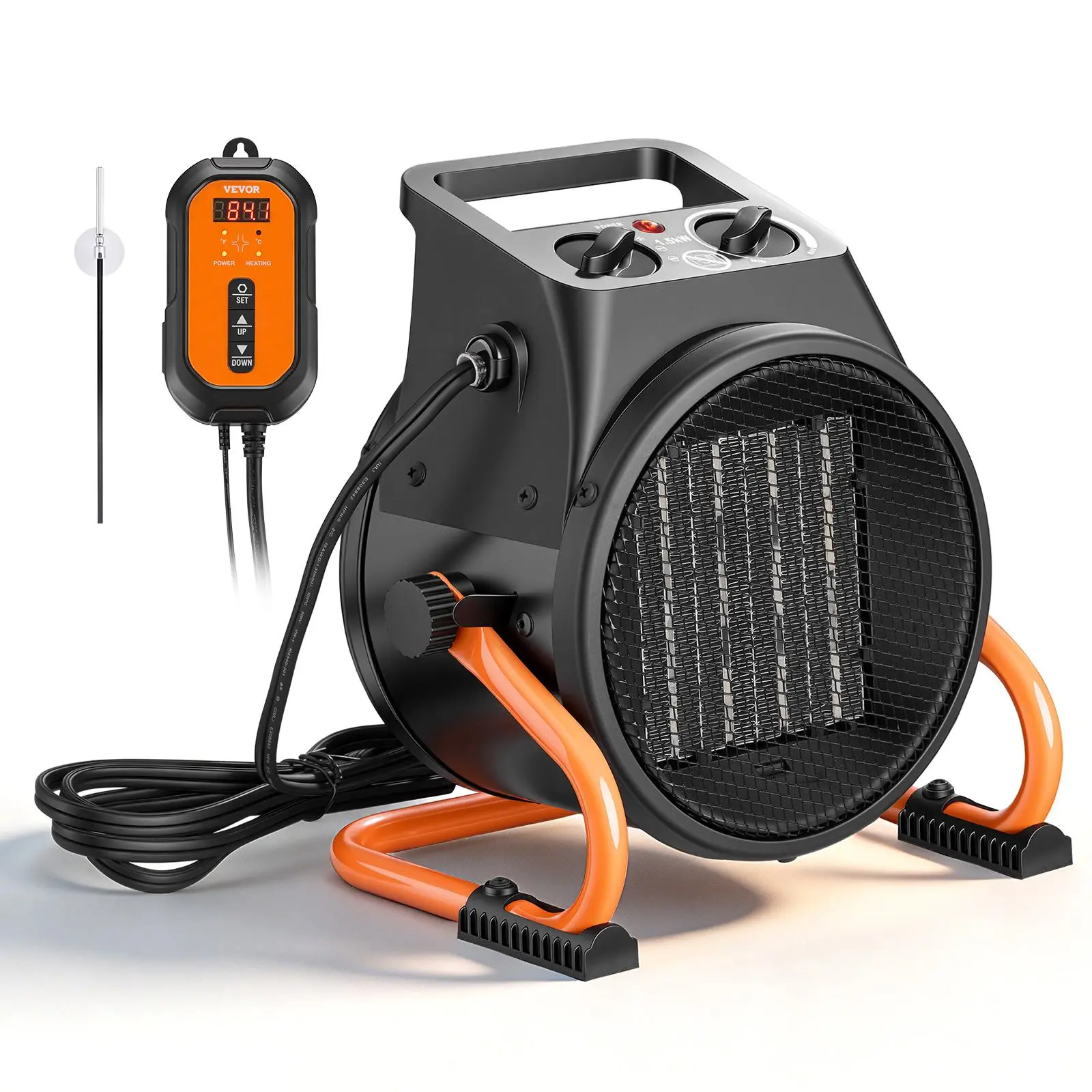 VEVOR 1500W Electric PTC Home Heater with Thermostat, Fan, Low-High Heat Modes, 15° Adjustable Angle, Overheat Protection, Grip Handle, Durable Design for Flower Room Temperature Control, Scientific Seedling Cultivation, Grow Tent, Indoor