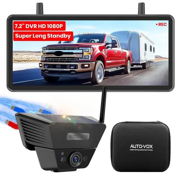 AUTO-VOX Wireless Backup Camera Solar Magnetic: 1-Min DIY Install, 5" 1080P Hd Dual Channel Monitor, Protective Carry Case, Stable Signal, IP69 Waterproof Back Up Systems Camera for Truck,Car,Trailer