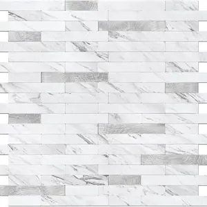 STICKGOO Peel and Stick Backsplash Tile, Stick on Backsplash for Kitchen and Bathroom, Volakas White Look PVC Mixed Metal Silver Self Adhesive Wall Tiles(10 Sheets) Decoration