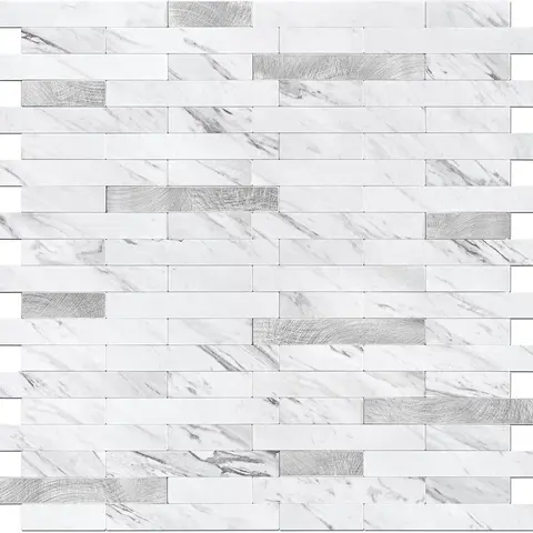 STICKGOO Peel and Stick Backsplash Tile, Stick on Backsplash for Kitchen and Bathroom, Volakas White Look PVC Mixed Metal Silver Self Adhesive Wall Tiles(10 Sheets) Decoration