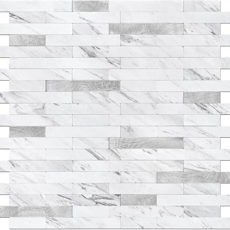 STICKGOO Peel and Stick Backsplash Tile, Stick on Backsplash for Kitchen and Bathroom, Volakas White Look PVC Mixed Metal Silver Self Adhesive Wall Tiles(10 Sheets) Decoration
