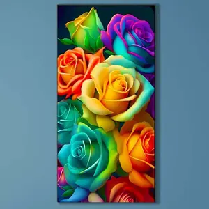 5D DIY Full Drill Round Diamond Painting - Diamond Art Kit Rainbow Rose Mosaic, Canvas - DIY Wall Decor, Home Wall Decoration, Suitable for Halloween and Christmas, Birthday and Anniversary Gifts