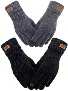 Winter outdoor men's and women's extra-large, fleece-lined, thickened cycling and warm gloves; touch-screen compatible, knitted jacquard gloves.