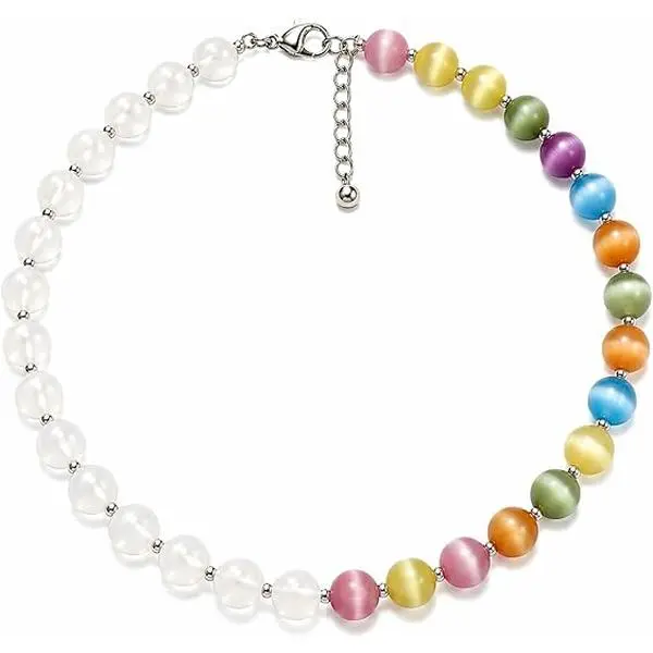 Virelyn B Women's Dopamine Color-Changing Mood Necklace - UV-Reactive Accessory Beaded Chain, Colorful Energy Decorative Beaded Necklaces, Fashion Cool Accessories for Summer Beach Vacation Gifts
