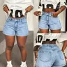 New Plus Size Curvy Women's Denim Shorts, Rolled Hem, Elastic Waist, Y2K Style, Comfortable Fit, Ideal for Daily Wear, Casual Outings, Cycling and Parties, Pocket, Bottom