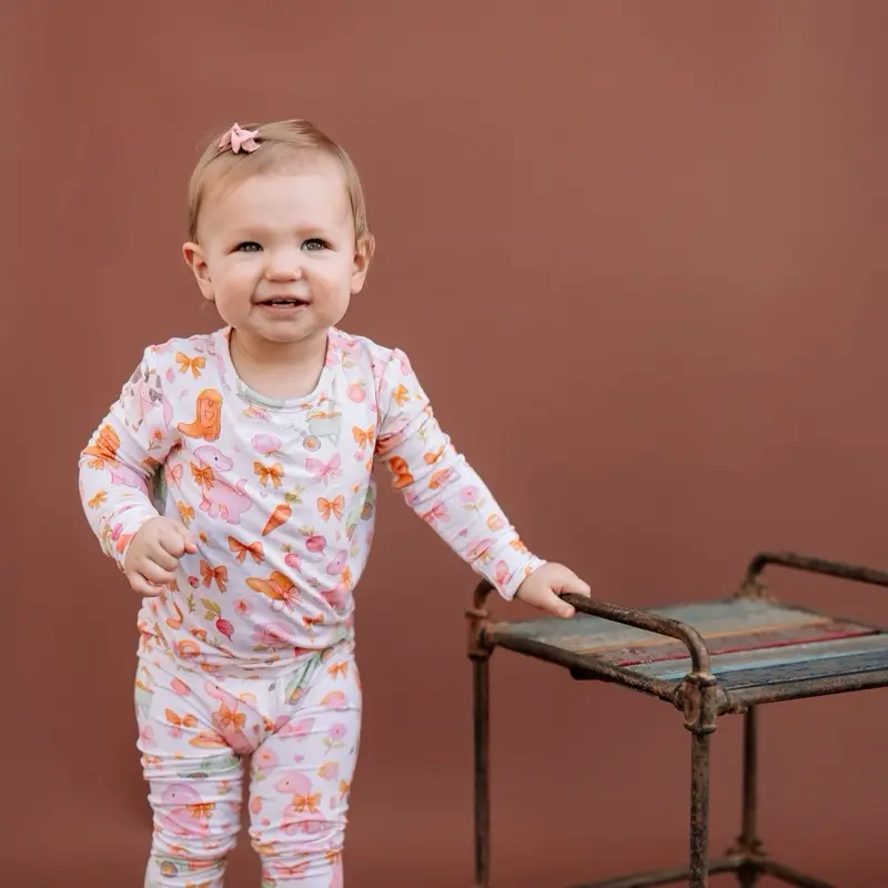 Pink Dino Club Bamboo Long Sleeve Set for Little Explorers - 95% Bamboo 5% Spandex, Ranch Dinosaur Print, Sizes 18M-5T, Perfect for Playtime & Bedtime