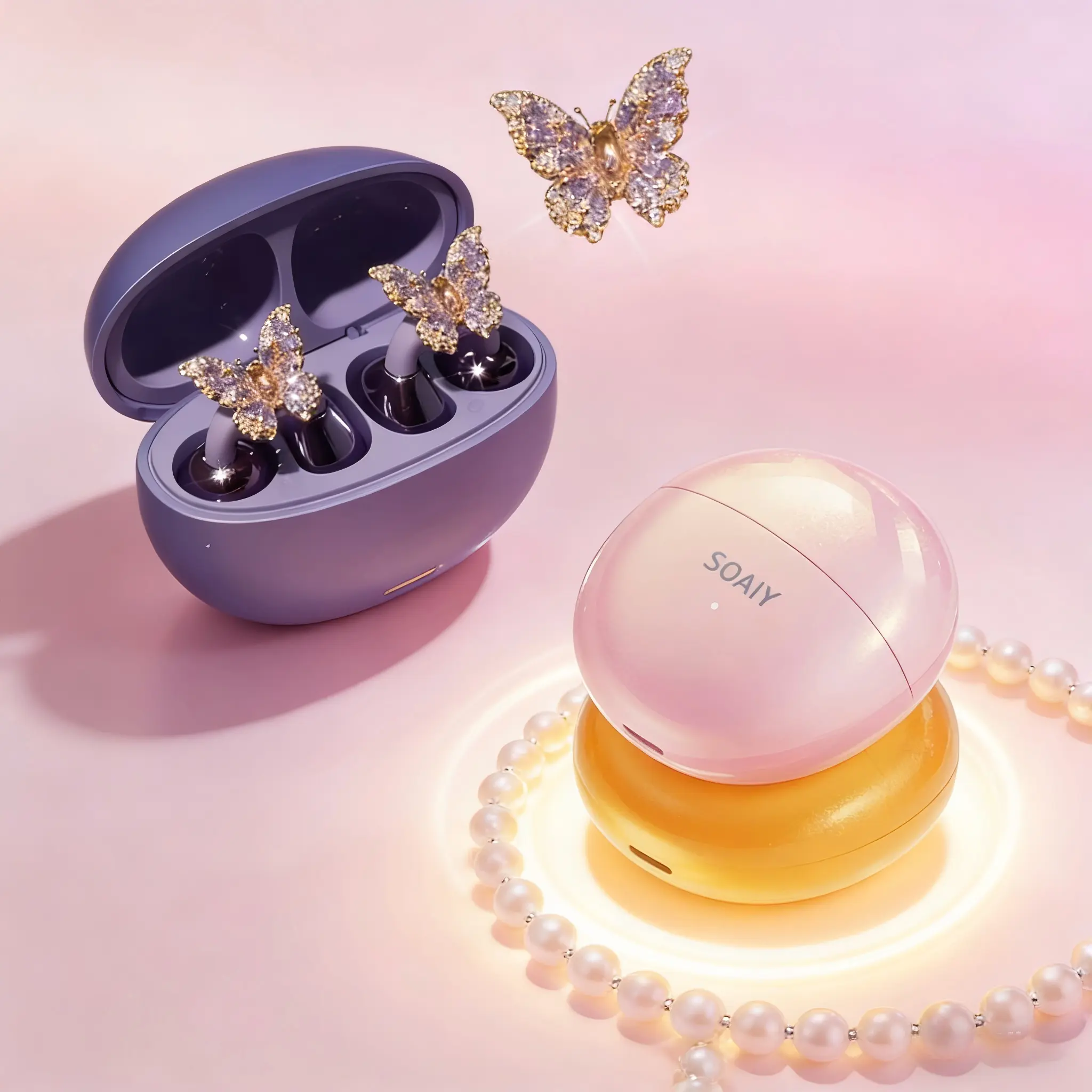 【SOAIY】Christmas Gift: Clip-On Bluetooth Headset with Wireless Bone Conduction、2025 Bluetooth 6.0, LED HD Display, HiFi Sound, Sport & Travel Ready, Perfect Gift for Girlfriend, Audio Earbuds for Music & Calls fairy  clip