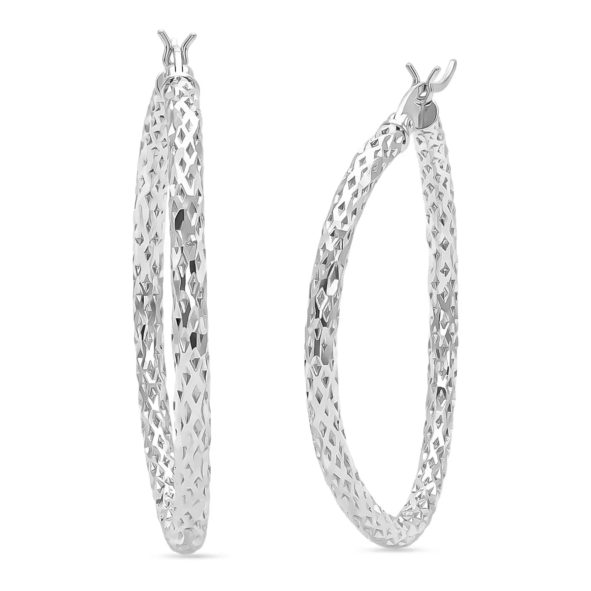 Hoop Earrings in Rhodium Over Sterling Silver 3.35 Grams