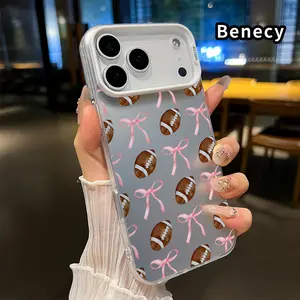 Football & Bow Tie Pattern Phone Case for iPhone 17 16 15 14 Pro Max 13 12 11 XR XS Plus Air E Shockproof Drop Protection Durable PC Smartphone Cover Cellphone Protective