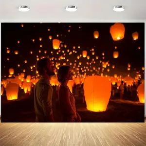 1pc Textile 2D Flat Glowing Wish Banner Lantern - Golden Orange Gradient, Small/Large Sizes, Wedding/Home Decoration, Indoor-Outdoor Photo Booth Accessory