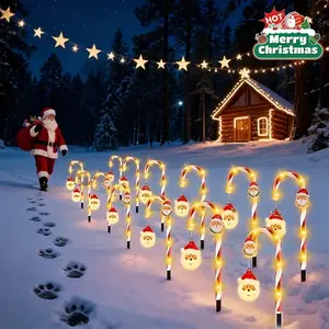 1 Set 4-in-1 LED Garden Stake Light with Santa, Battery-Powered Christmas Candy Cane Lights,  Outdoor Lawn Festive Decor, Energy-Efficient, Multicolor Twinkling, Button Control, for Christmas & Thanksgiving Holiday Atmosphere