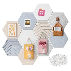 10-Piece Multicolor Hexagonal Felt Board Set, Simple Style DIY Wall Stickers, Home Decor Message Board, Office Bulletin Board, Includes 30 Push Pins