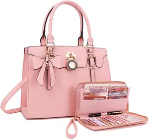 Women Purses And Handbags Set Ladies Top Handle Satchel Tote  Work Bag With Matching Clutch Wallet 2 count