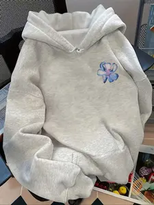 Women's Fashion Floral Print Hoodie, Comfortable Casual Loose-Fit Pullover with Pockets, Polyester Knit, Fall Winter Style
