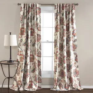 Lush Decor Aster Light Filtering Window Curtain Set 2 Panels 84"x52" Floral Print Room Darkening 75% Light Filtering Polyester Curtains