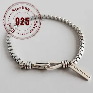 3.8g Lightweight 925 Sterling Silvery Vintage Box Chain Cross Bracelet for Everyday & Party Wear