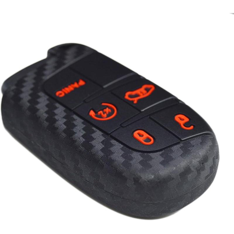 // Slash Carbon Silicone Key Fob Cover for Dodge Charger Challenger SRT Hornet R/T Dart Durango Journey Replacement Remote Keyless 5 Buttons Key Fob Case Accessories
