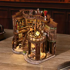 【US Shipping】Wooden Bookshelf DIY Model Kit Vintage Abstract Renaissance Style,DIY Hut Hand-Assembled Toy House,3D Puzzle Wooden Shelf Decoration,Miniature Dollhouse Kit, Victorian Style Wooden Dollhouse,Gift Building Blocks Set