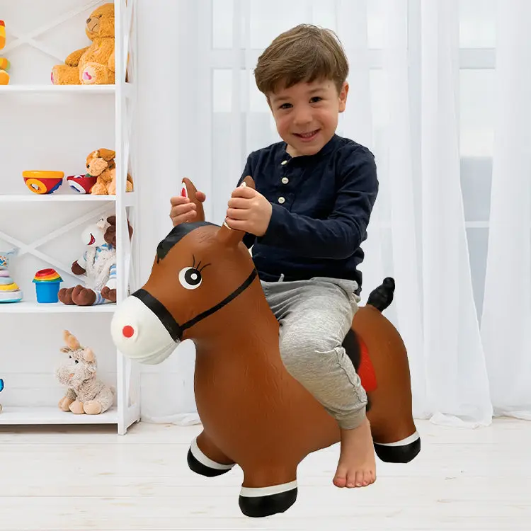 BounceZiez Inflatable Bouncy Ride-On Hopper for Play, Brown Horse with Pump