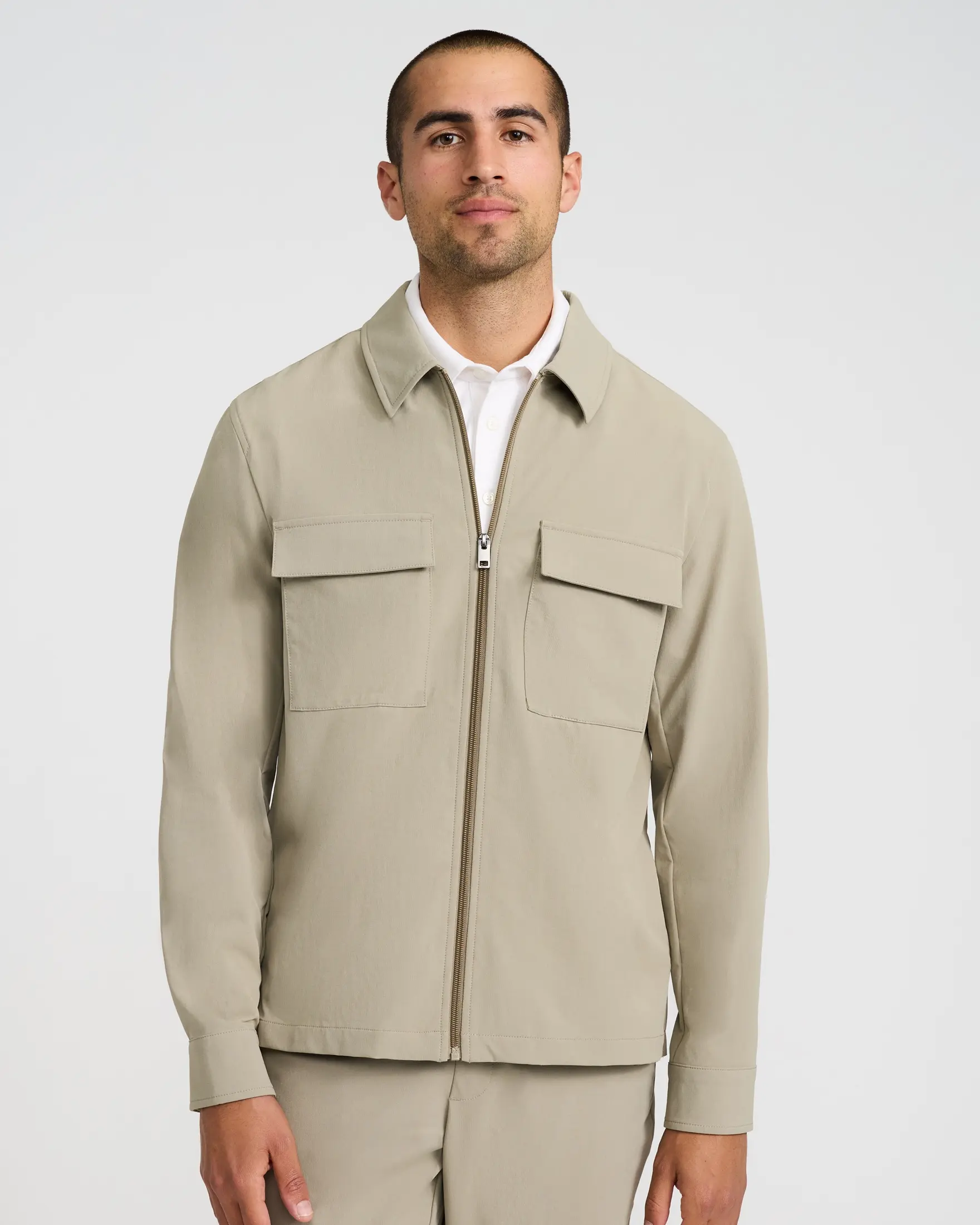 Express Everyday Performance Double Flap Chest Pocket Khaki Zip Jacket