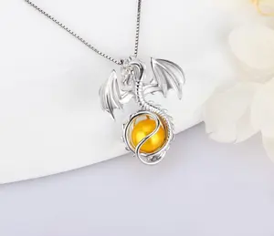 Vintage 925 Sterling Silver Dragon Pearl Cage Pendant Necklace (Pearl Included)