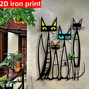 2D iron flat, 1 pc, Minimalist style cat silhouette metal wall art, Home decor accessory - terrace, garden, courtyard, living room, bedroom, with colorful embellishments, ideal housewarming gift