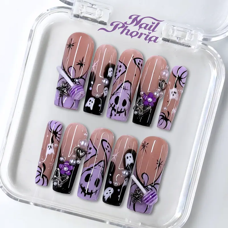 NailPhoria|LAVENDER HAUNT Halloween Style Handmade Press On Nails Reusable/Long-Lasting / Salon-Grade