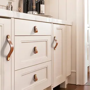 4-Pack Heavy Duty Vintage Furniture Handles - Elegant Curved Drawer Pulls and Door Knobs for Kitchen Cabinets, Wardrobes, Bathroom Vanities (Green) - Ideal for Modern or Traditional Decor, Minimalist Design, Leather Material