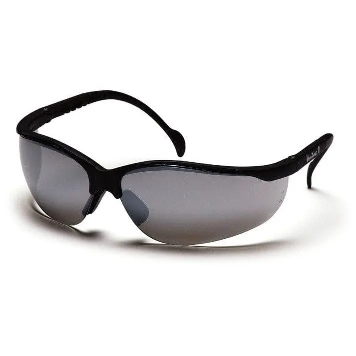 Pyramex Venture 2 Z87 Safety Glasses - Black Frame, Silver Mirror Lens, Adjustable Temples, 27g, CAN/CSA Z94.3-07 Certified Sun Protection Work Safety Equipment for Home Improvement & Security Use