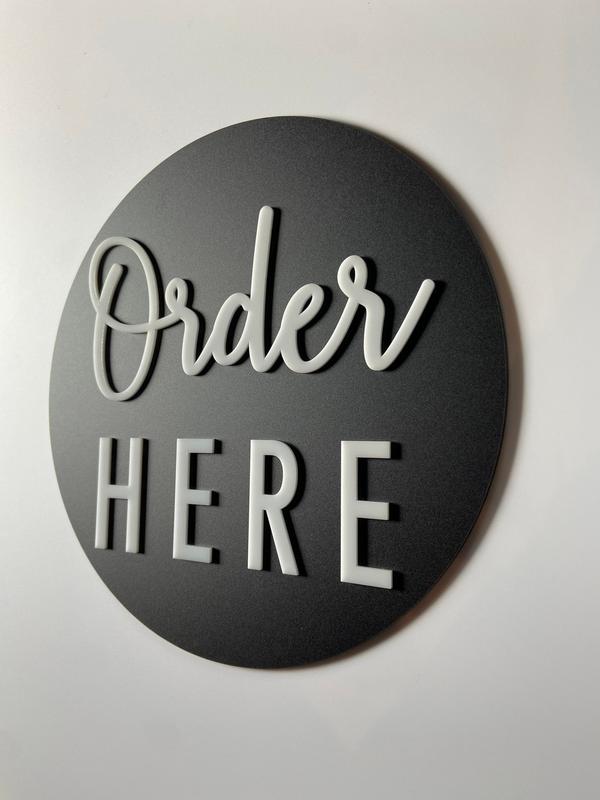Order Here Pickup Here Outdoor Business Sign | Weatherproof and UV Stable | Food Truck Ice Cream Window | 3M Adhesive Backing 12x12” Round
