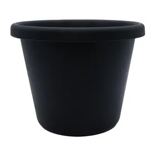 The HC Companies 14 Inch Round Classic Planter, Plastic Plant Pot, Black