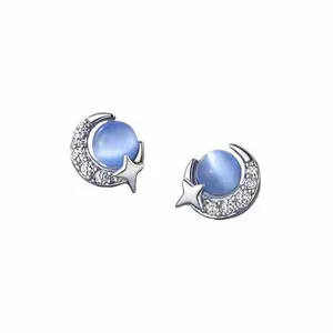2 pieces of blue moon and star earrings, a cute, simple and perfect gift for her. Detailed craftsmanship, perfect for daily wear and as a gift.