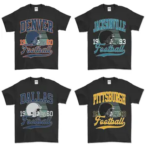 All Teams Football Vintage Style T-Shirt, Black Unisex Classic Cotton Shirt Streetwear Casual Cotton Crewneck Shortsleeve Menswear