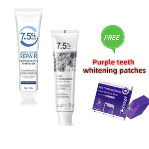 7.5% Hydroxyapatite Toothpaste Combo Pack + Purple Whitening Strips – Enamel-Safe, Peroxide-Free, Non-Sensitive Whitening