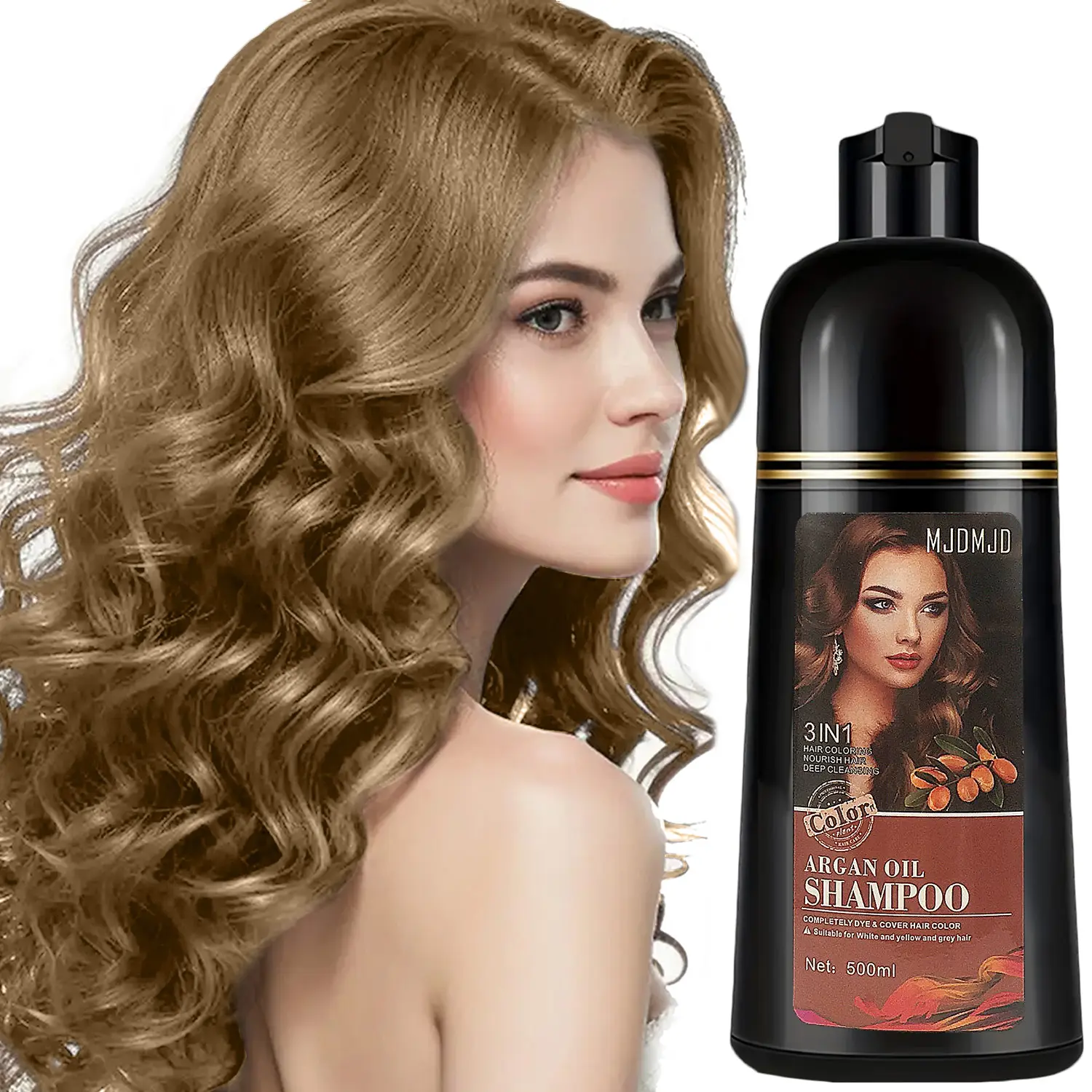Blonde Brown Hair Dye Shampoo 3-in-1 with Argan Oil – Natural Plant-Based Formula for Women & Men, 100% Coverage, Easy to Use, Long Lasting Hair Dye Salon-Quality , 500ML Haircare