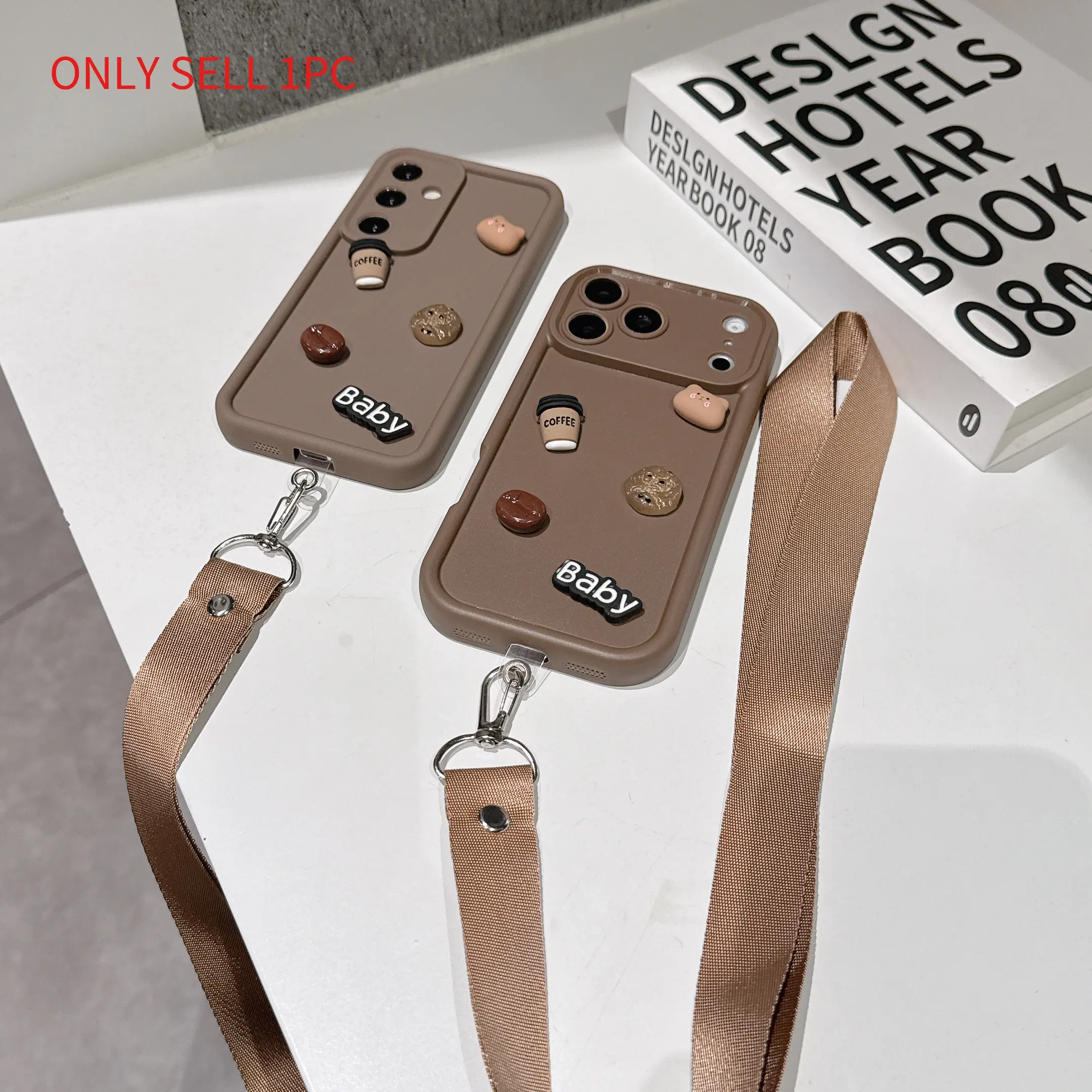 Suitable for Redmi series models Note11/11pro/12/12pro/13/13pro/14//14pro/15/15pro/Redmi 12/Redmi12C/Redmi13/13C/14C/15/15C， Brown 3D cute powder blusher bear biscuit ornament lanyard mobile phone case, equipped with detachable lanyard,