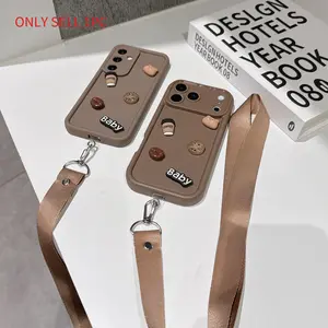 Suitable for Infinix Tecno series Note30/Note40/Note50/Smart7/Smart8/Smart9/Smart10/Hot30/Hot40/Hot50/Hot60/Spark10/Spark20/Spark30C/Spark40C， Brown 3D cute powder blusher bear decoration lanyard mobile phone case, equipped with detachable lanyard,