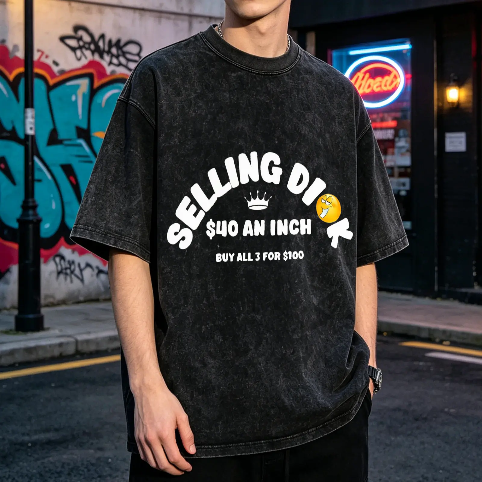 Selling Dick   $40 An Inch   Buy All 3 For $100 Men's Vintage Washed T-Shirt Selling Dick   $40 An Inch   Buy All 3 For $100 Oversized Graphic Tee Outdoor Casual Short Sleeve