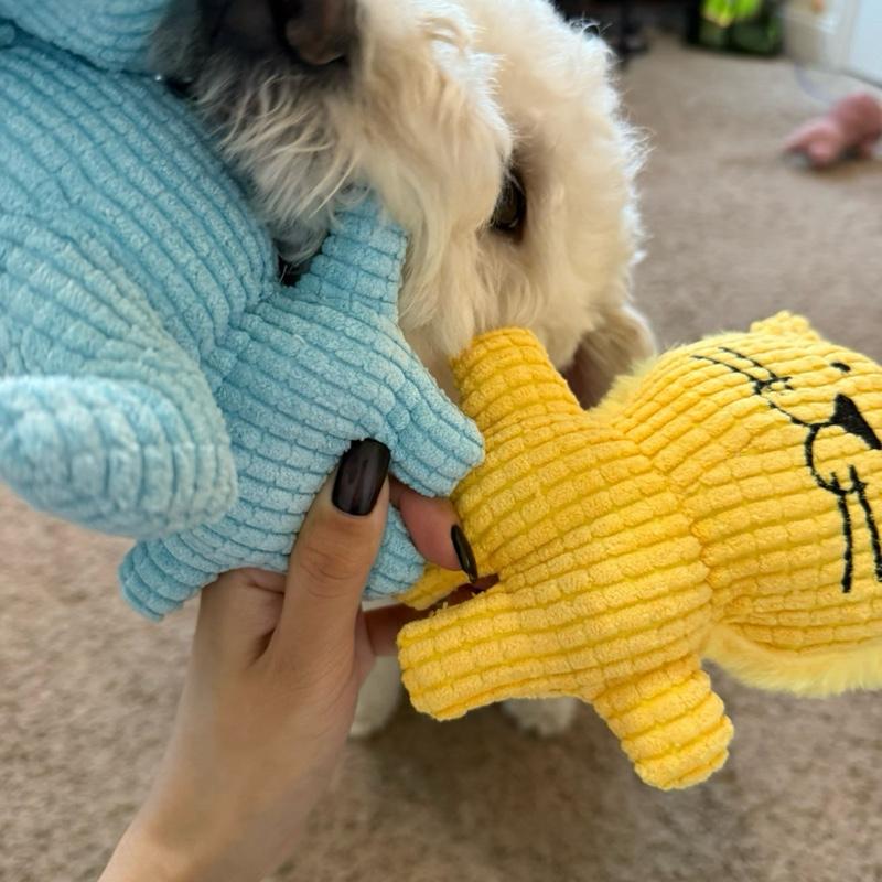 Squeaky Elephant Dog Toy – Interactive Plush Crinkle Toy for Puppies and Dogs | Durable Corduroy Chew Toy | Blue Animal Squeaker Toy for Small & Medium Pets