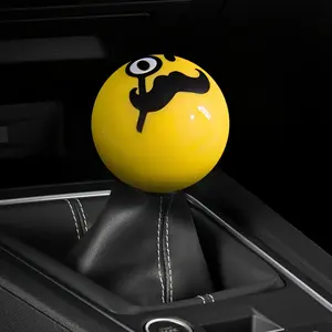 Car Gear Shift Knob - Funny Bearded for Man with Glasses Design, Yellow ABS Material, Round Head, Manual/Automatic Transmission Upgrade, Car Gear Shift Knob, Car Accessorie Funny, Funny Car Accessorie, Moon Eyes, Shifter Knob, Car Accessorie Interior