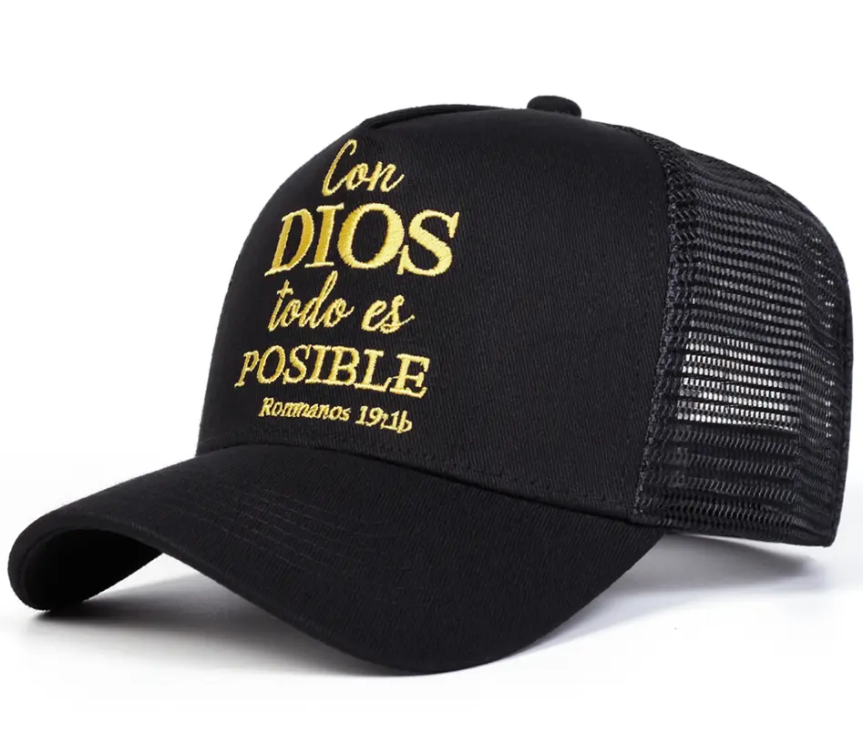 Christian Trucker Hat Con Dios Todo Es Posible | Spanish Faith Embroidered Mesh Snapback Cap Vintage Streetwear Sun Hat for Men Women