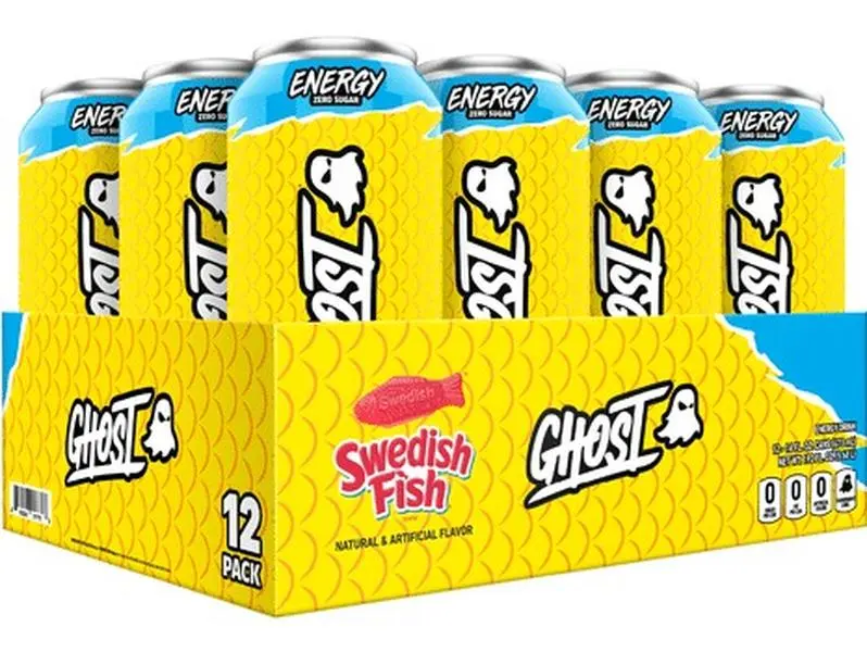 GHOST Energy Drink - 12-Pack, Swedish Fish, 16oz - Energy & Focus & No Artificial Colors - 200mg of Natural Caffeine, L-Carnitine & Taurine - Gluten-Free & Vegan