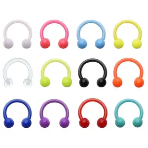 12-Piece Multi-Color Horseshoe Piercing Set, Vibrant Acrylic Circular Barbells with Matching Balls, Assorted Neon & Clear Piercing Jewelry for Septum, Nipple & Ear Styling