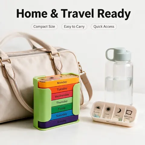 7-Day Large Capacity Pill Organizer - 1-Count Portable Vitamin Dispenser, Travel Storage Box for Home/Office Use, Multicolor Home Organizer Supply