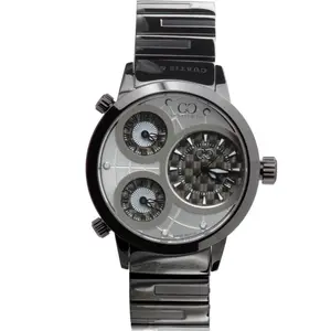 Curtis & Co. BIG TIME WORLD 50mm White Dial Black Case Swiss Quartz Watch with 3 Time Zones Stainless Steel & Silicone Strap for Men Women Luxury